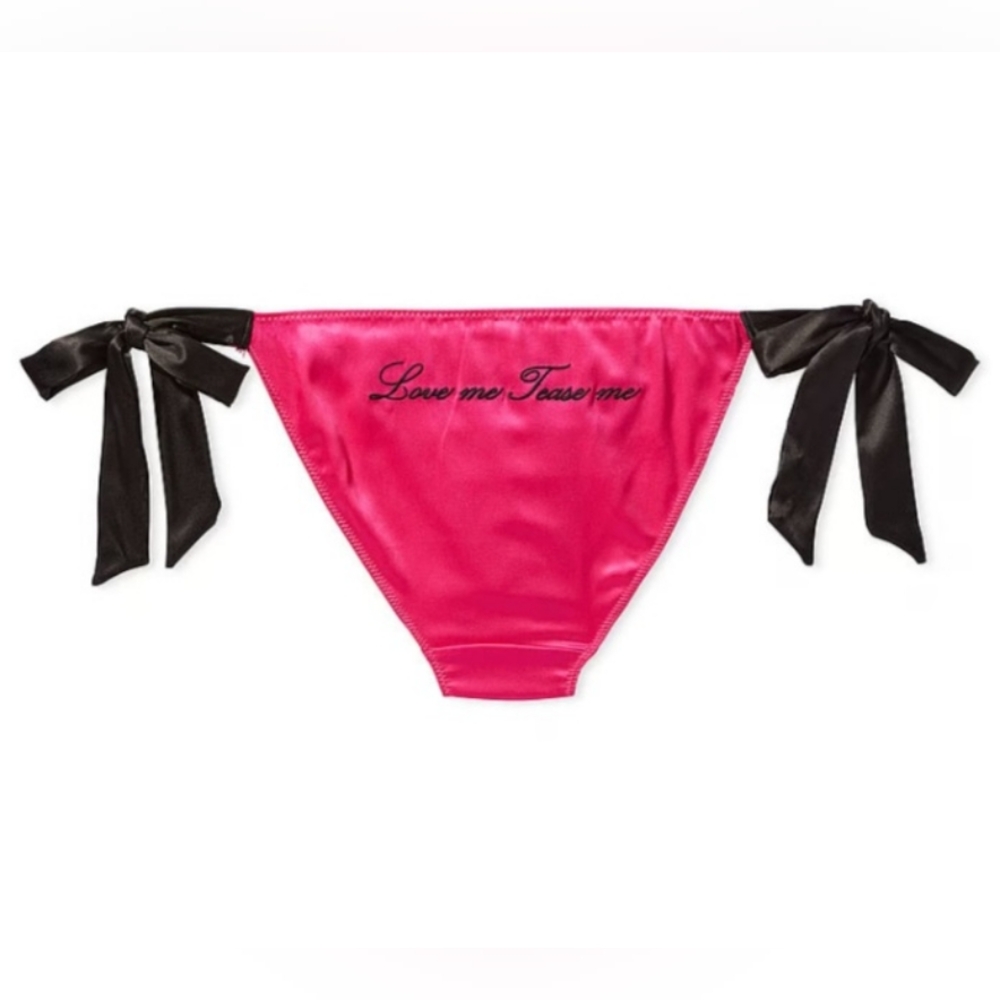 XS S M Victoria's Secret Flirty Embroidery Satin Side Tie Cheeky Panty